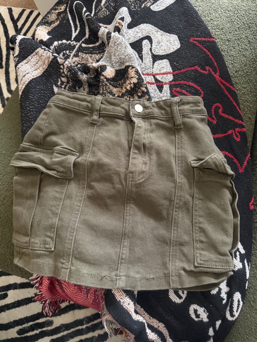 Olive Green Utility Cargo Mini Skirt